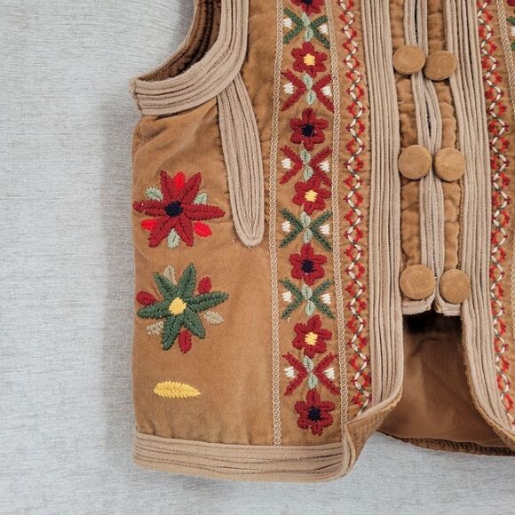 Mary Kate and Ashley Tan Boho Western Vest Y2K Girls Large Velvet Embroidered - Picture 2 of 7